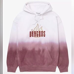 White and Brown 'Dragons' Hoodie XS new with tags ombré red white cotton